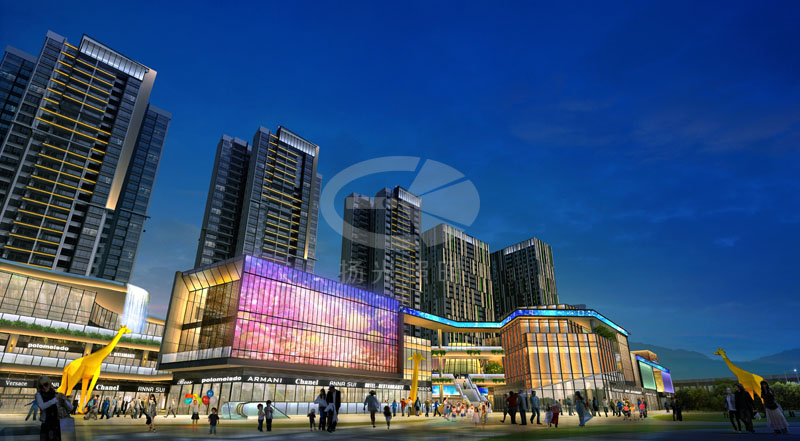 商業廣場夜景燈光設計效果圖