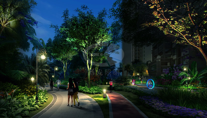 小區道路夜景燈光設計效果圖